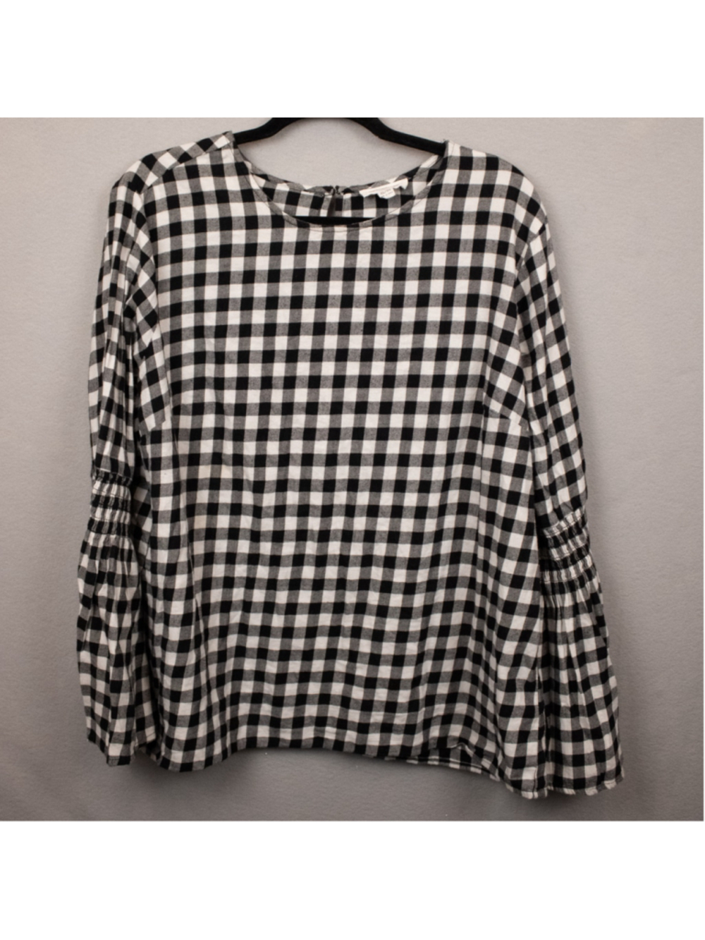 Beach Lunch Lounge black and white gingham bell sleeve shirt-XL